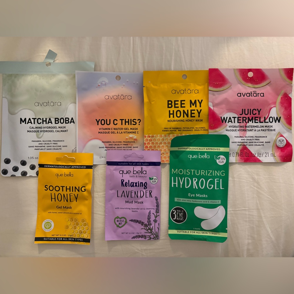 Lot of 7 Assorted Avatāra & Que Bella Face Masks
